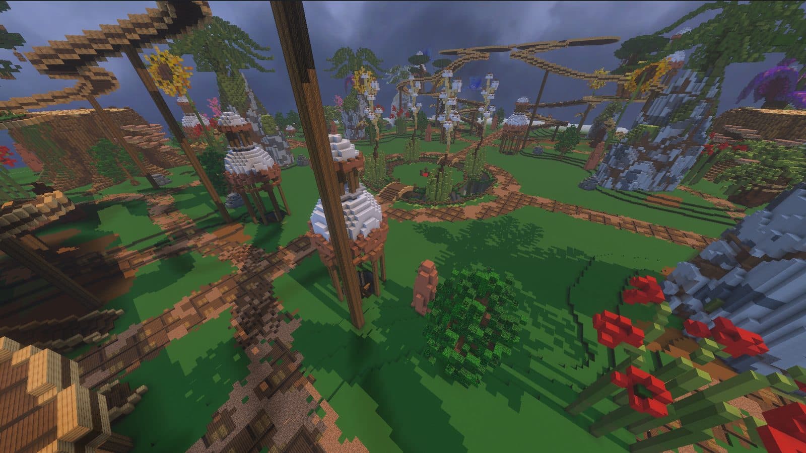 La warzone de Linesia vue d'en haut, avec ses chemins et ses arbres